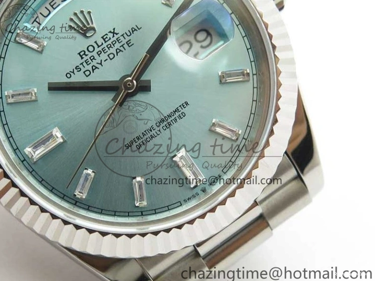 0417 SoftTouch Day-Date 40mm 228239 BP New Dial Version 904 SS Ice Blue T Crystal Markers Dial on SS President Bracelet A 2822